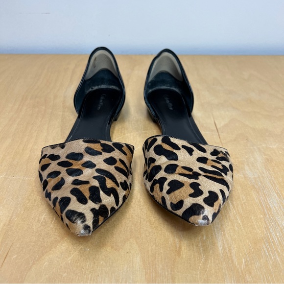 Calvin Klein Leopard Calf Hair Black Patent Pointy Toe d’Orsay Flat Size 11 - Picture 2 of 8